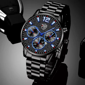 2022 Новые Модные Мужские часы, черные Кварцевые часы из нержавеющей стали для мужчин, Роскошные Деловые Кожаные часы, Мужские Часы с календарем