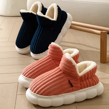 2023 Зимняя домашняя мужская хлопчатобумажная обувь для женщин, хлопковые тапочки, пара повседневных туфель на плоской подошве, плюшевые утепленные теплые тапочки