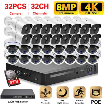 32-Канальный 4K NVR Комплект 8MP POE CCTV Камера Комплект системы Безопасности 32CH XMEYE APP POE IP Камера Комплект Системы Видеонаблюдения H.265