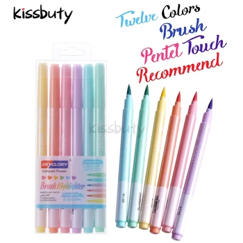 6 цветов/набор, ручка-хайлайтер, Мягкая кисть, Кавайный Флуоресцентный цветной художественный маркер, ручка для рисования в школе и офисе, канцелярские принадлежности 