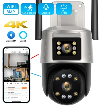 8-мегапиксельная IP-камера Wifi на открытом воздухе с двумя цветными экранами ночного видения 4-мегапиксельная система искусственного интеллекта с автоматическим отслеживанием обнаружения человека Wifi Камеры видеонаблюдения