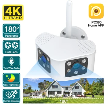 8MP 4K Двухобъективная сверхширокоугольная 180° Wifi IP-камера Cecurity Protection Ai Human Detect Security Surveillance IPC360 Home
