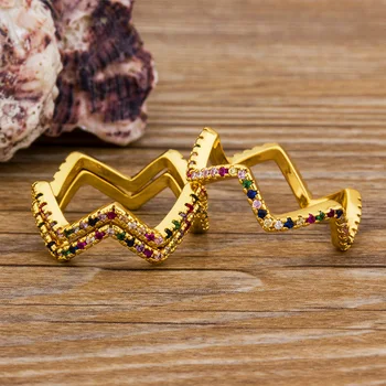AIBEF Новые модные кольца для женщин с украшением в виде кристаллов, Красочный волнистый медный CZ, Радужный модный кубический цирконий, Обручальное кольцо, ювелирные изделия