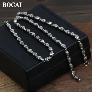 BOCAI Новый 100% настоящий S925 из чистого Серебра Модное тайское ожерелье с черепом для Мужчин, модные ювелирные аксессуары