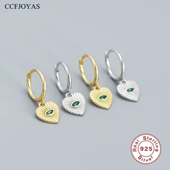 CCFJOYAS, серебро 925 пробы, Изумрудный дьявольский глаз, серьги-кольца с подвеской в форме сердца для женщин, Модные серьги-кольца для пирсинга, ювелирные изделия