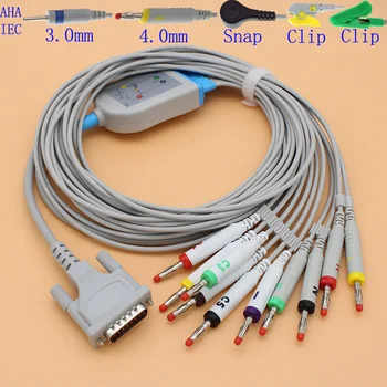 DB15P ЭКГ ЭКГ с 10 выводами кабель и провод электрода для монитора жизненно важных показателей пациента Schiller AT-1/2/3/5/6/60/102 CS 6/100, 10K R