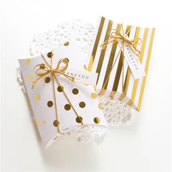 DHL 150 шт Золотая точечная полоска подарочная коробка для конфет, сумка для бронзирования крафт-бумаги, форма подушки, коробки для подарков на свадьбу, праздничный пакет для пирогов