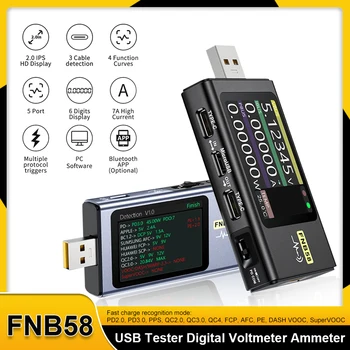 FNB58 USB Тестер Цифровой Вольтметр Амперметр Тестер Type-C Быстрая Зарядка QC/PD Обнаружение Триггера Инструмент Измерения Емкости