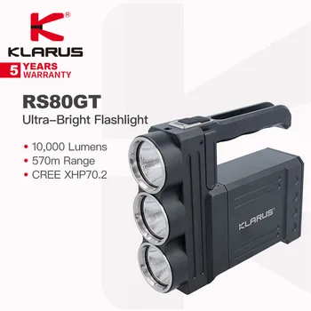 Klarus RS80GT Сверхяркий фонарик/ Прожектор/ Поисковый фонарь, дальность луча 10 000 Люмен 570 м, для кемпинга, исследований