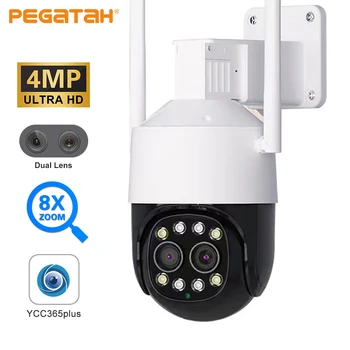 PEGATAH 4MP 2K PTZ IP-камера 3,6 мм-8 мм с двойным Объективом, 8-Кратный Гибридный Зум, Обнаружение человека, Аудио P2P Система Видеонаблюдения, WiFi Камера