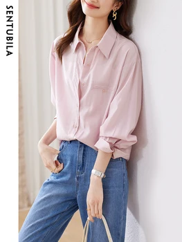Sentubila Светло-розовые Женские Повседневные рубашки 2023, Свободные Летние Топы, Простые Рубашки с длинными рукавами и блузками для женщин