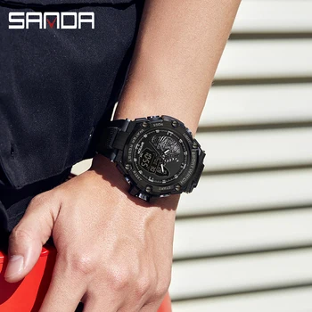 SNADA 2023 Новые Мужские часы Спортивные электронные наручные часы Водонепроницаемые Модные Флуоресцентные цифровые кварцевые часы с двойным дисплеем 3173