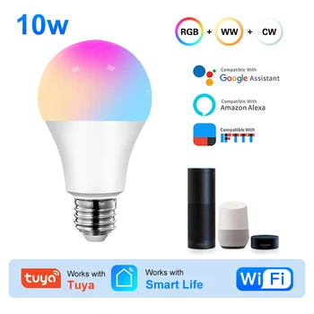 Wifi Умная Светодиодная лампа E27 Tuya smart Bulb RGB Лампа Рабочая 10 Вт С Регулируемой Яркостью Приложение Голосовое Управление Wifi Лампа для Alexa Google Home Tuya