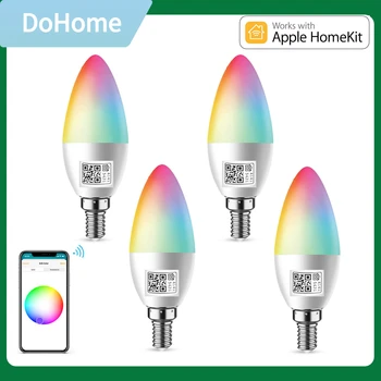 WiFi Умные лампочки, Светодиодная лампа RGB + CW Candelabra, Лампочки для люстры мощностью 5 Вт 450ЛМ, , Работают с Apple HomeKit Siri, Alexa, Google