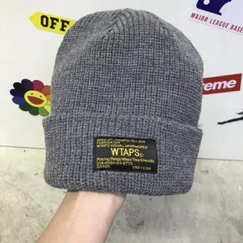 WTAPS Винтажная жаккардовая вязаная шерстяная шапочка с надписью