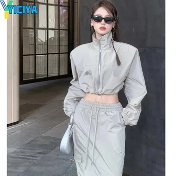 YICIYA, куртка-бомбер, женская новая верхняя одежда, комплект из двух предметов, y2k, винтажные университетские куртки, гоночная американская бейсбольная куртка оверсайз, костюм