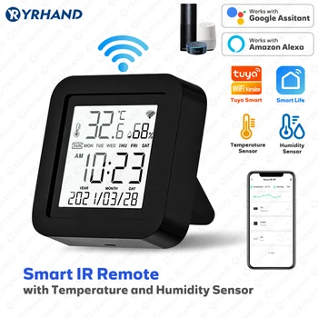 YRHAND Tuya Smart WiFi Универсальный ИК-пульт дистанционного управления, датчик температуры и влажности для кондиционера, телевизора, переменного тока, работает с Alexa, Google Home