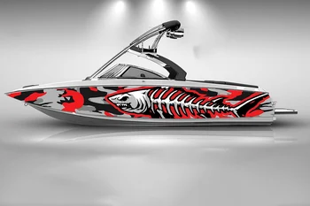 Абстрактная графическая наклейка на лодку с красной акульей костью, модная изготовленная на заказ рыба, виниловая водонепроницаемая наклейка на лодку, наклейка на лодку, графическая наклейка на лодку