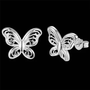 Акция AE867, оптовая продажа, серьги-гвоздики серебристого цвета с бабочками, женские модные классические ювелирные изделия без никеля/противоаллергические