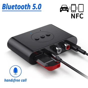 Аудиоприемник NFC Bluetooth 5,0 RCA 3,5 мм Автомобильный беспроводной стереомузыкальный адаптер громкой связи с поддержкой микрофона для воспроизведения музыки на U-диске