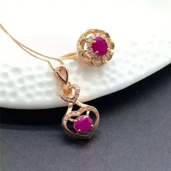 Бутик KJJEAXCMY jewels S925 из стерлингового серебра с подвеской из натурального рубина + ожерелье + кольцо