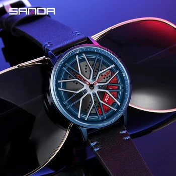 [Вращение на 360 °] SANDA 2023, Модные Новые флагманские мужские кварцевые часы, уникальные наручные часы с бешеным вращением колеса, подарки 1107