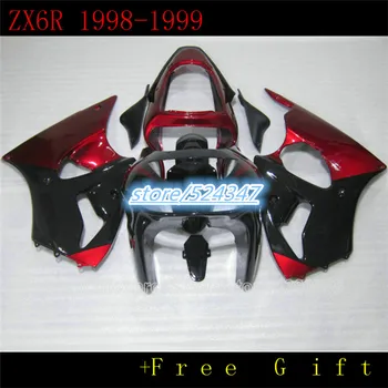 Горячие Продажи, ZX-6R 98-99 ZX 6R Спортивный комплект обтекателей для kawasaki Ninja ZX6R 1998-1999 Красный Черный Спортивный Велосипед Дешевые Мотоциклетные обтекатели