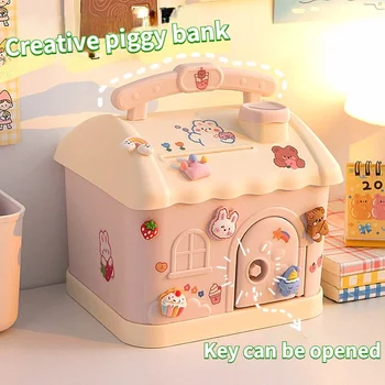 Депозитный ящик дом-Копилка с рисунком из аниме, Милые Квадратные копилки с замком и ключом для заметок, подарок на день рождения для детей