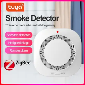 Детектор дыма Tuya Zigbee, защита домашней кухни, предотвращение задымления, звуковой сигнал, работа с приложением Zigbee Hub Smart Life