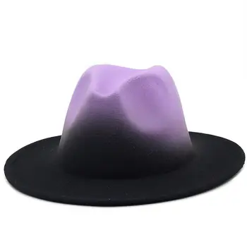 Дизайнерский бренд, Модный Цилиндр градиентного цвета, мужская и Женская фетровая шляпа с широкими полями, осенне-зимние джазовые кепки для мужчин