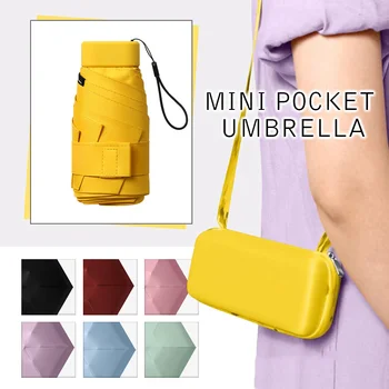 Женский мини-карманный зонт с защитой от ультрафиолета Портативный дорожный зонт С шестью складывающимися УФ-козырьками Солнцезащитный зонт с сумкой