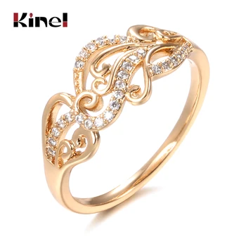 Кинель, этническое обручальное кольцо невесты из розового золота 585 пробы, полый цветочный узор, Кольца с натуральным цирконием для женщин, Изысканные ювелирные изделия