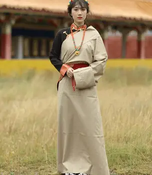 Китайский Тибетский женский халат Весенняя традиция Xizang Включает пояс