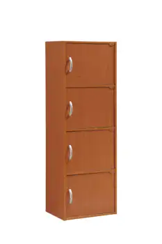 Книжный шкаф с 4 полками и 4 дверцами вишневого цвета