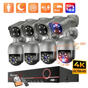 Комплект камеры безопасности Techage 4K 8MP Ночного видения Smart AI Обнаружено Оповещение по электронной почте Наружная Домашняя система видеонаблюдения