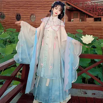 Комплект Платьев Hanfu в Китайском стиле, Женские Традиционные Элегантные Костюмы Фей с Цветочной вышивкой, Наряды принцесс Династии Мин