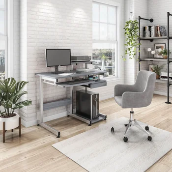 Комплектный компьютерный рабочий стол, устойчивые к царапинам стальные ножки, серая офисная мебель
