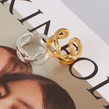 Корейские элегантные девушки, крутые женщины, геометрическое кольцо на палец, открытое кольцо, цепочка с замком, полое кольцо