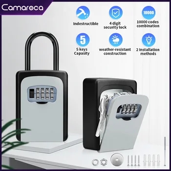 Коробка для ключей с паролем Camaroca, Водонепроницаемая Комбинация из 4 цифр, Металлический замок для хранения, Сейф для хранения ключей, Внутренний Сейф для ключей, Сейф для ключей на открытом воздухе