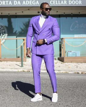 Красивый светло-фиолетовый Мужской костюм Жениха, Двубортный Блейзер с отворотом, Дизайнерский пиджак для вечеринки, выпускного вечера, Брюки, Наряды