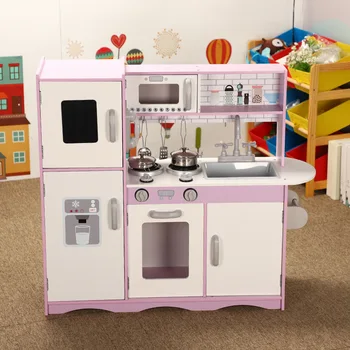 Крупногабаритная имитация деревянной кухонной игры для приготовления пищи Холодильник микроволновая печь плита наборы посуды детский подарок