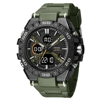 Лучшие брендовые мужские военные спортивные часы 50 м Водонепроницаемые кварцевые часы с двойным дисплеем Chronogra