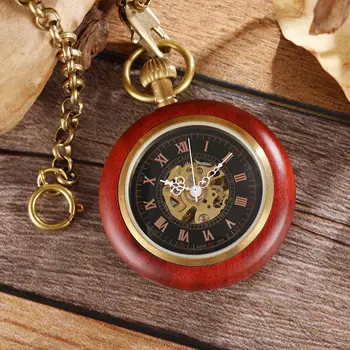 Модные карманные часы в стиле ретро из красного дерева, мужские Женские Элегантные Изысканные Антикварные ожерелья, ручные часы с цепочкой, подарки
