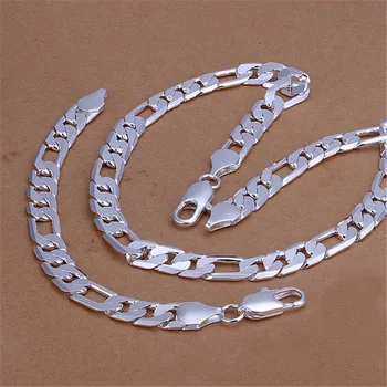 Модные классические цепи 12мм геометрии 925 браслеты стерлингового серебра комплект ювелирных изделий ожерелья для мужчин женщина 18-30 дюймов партия подарков