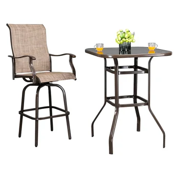 Набор стульев для патио из кованого железа, стекла, Теслина, коричневого цвета, содержит 1 стол, 2 стула, уличную мебель [В наличии в США]