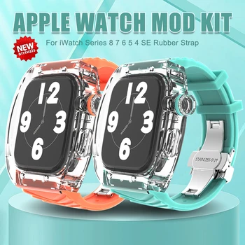 Новейший Прозрачный Комплект Модификаций Чехол для Apple Watch 45 мм 44 мм Резиновый ремешок для iwatch Series 8 7 6 5 4 Se Силиконовый ремешок