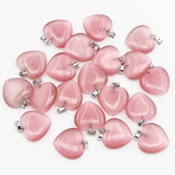 Новый Натуральный Камень Розовый Агат Сердце Ожерелье Кулон Счастливые Минералы Целебный Шарм DIY Модные ювелирные Аксессуары Оптом 30шт