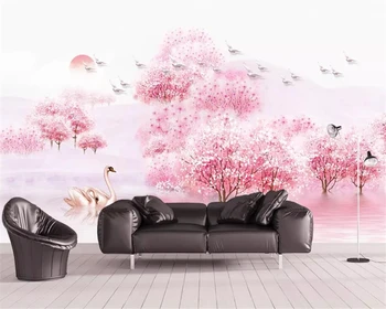 Обои Beibehang для стен, трехмерные розовые цветы персикового дерева, фон для телевизора, фотообои на заказ, большие настенные наклейки behang