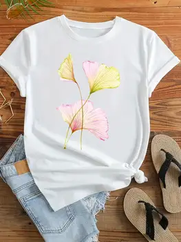 Одежда, женская футболка, Женский топ с принтом, Милое растение, Милая модная футболка, одежда с коротким рукавом, графическая футболка