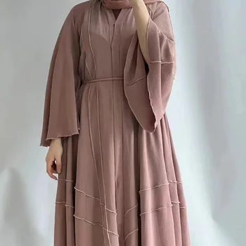 Открытое Кимоно Абайя Дубай Турция Плиссированный Хиджаб Мусульманское Платье Кафтаны для Женщин Вечерние Платья Исламский Халат Femme Musulmane Vestido